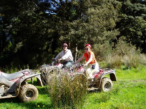 Craig and Steph on the quad bikes, ready for tea