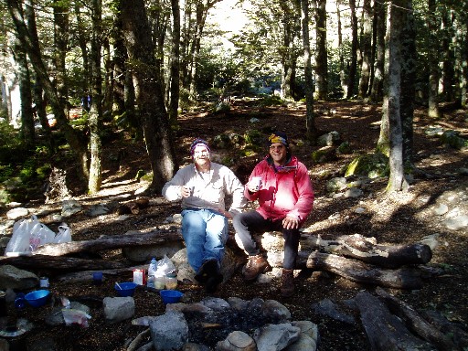 Craig and Stan eating breakfast at camp