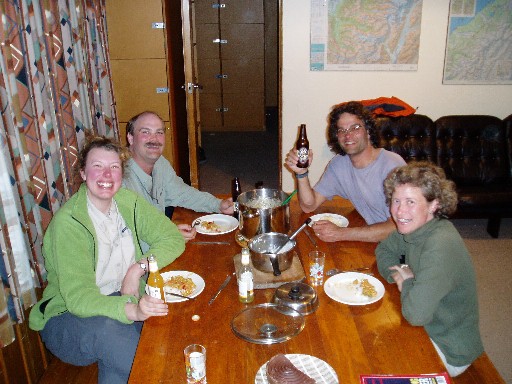 Steph, Craig, Stan, and Gabi: Chicken satay at Wyn Irwin Hut