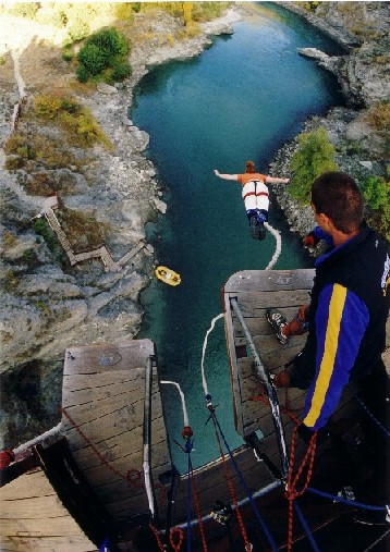 Steph bungy jumping at Kawarau Bridge