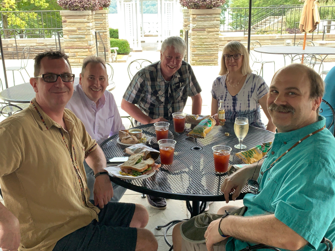 Tyson, David, Steve, Mary Carol, and Craig eating at the Fenimore Cafe