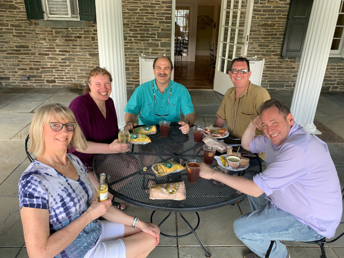 Mary Carol, Steph, Craig, Tyson, and David eating at the Fenimore Cafe