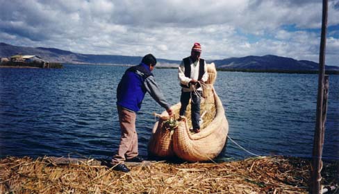 Henry helping with the reed boat, Uros Islands