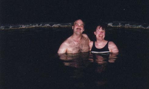 Craig and Steph in the hot springs at Colca Canyon Lodge