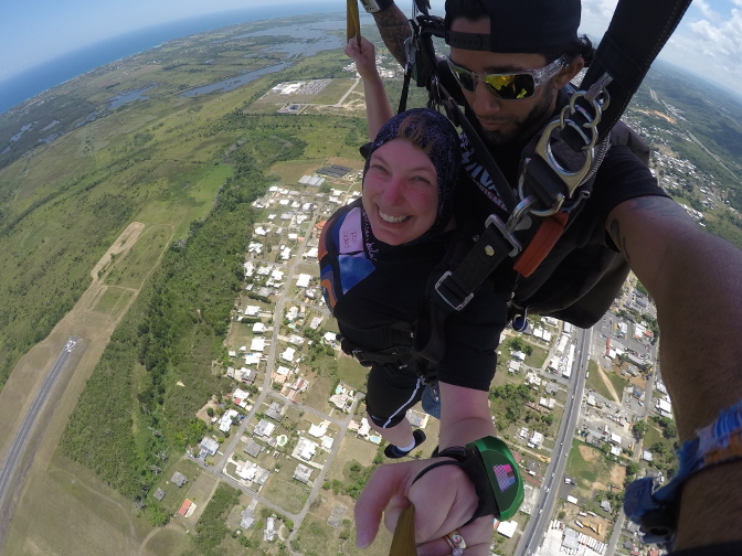 Steph guiding the parachute