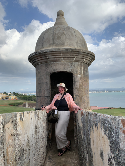 Posing at a garita (sentry box)