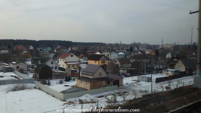 Dachas (country houses) that we passed on the train to St. Petersburg