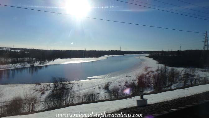 Winter landscape from the train to St. Petersburg