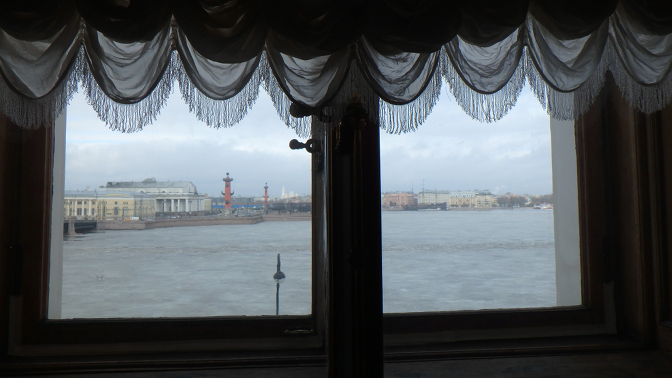 View of the Strekla across the Neva River from the Hermitage