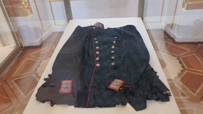 Uniform in which Alexander II was assassinated by an explosive device