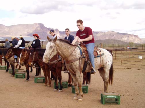 Mounting the horses, D-Spur Ranch, Apache Junction