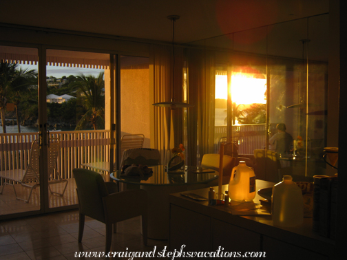 Sunset lights up our room at Secret Harbour