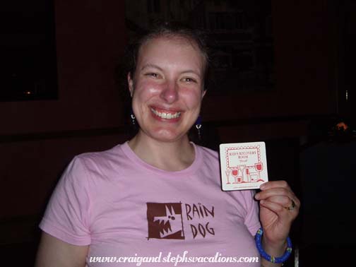 Steph with Red's Recovery Room coaster - Pat O'Brien's on Beale