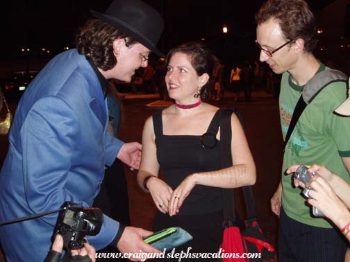 Charlie, Dawn with set list on her arm, Ben