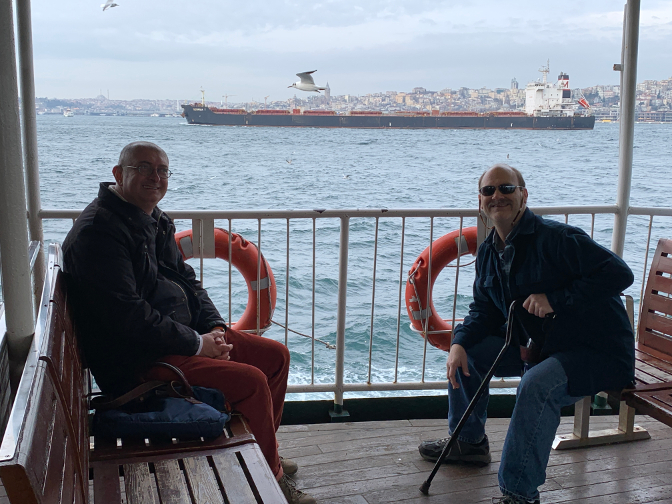 Toplum and Craig crossing the Bosphorus by ferry