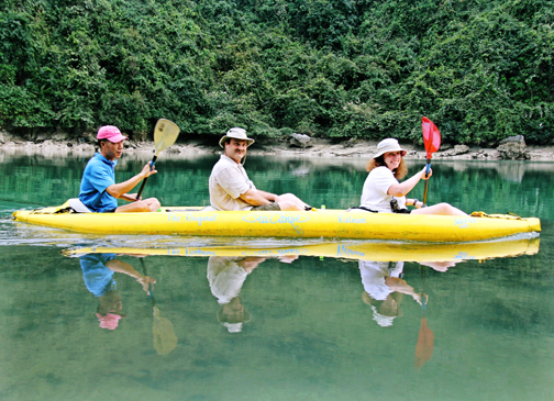 Sea Canoe Cuong, Craig, and Steph kayaking at Halong Bay (photo courtesy of Cuong)